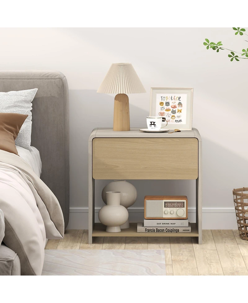 Gymax Modern Style Nightstand 2-Tier Sofa Side Bedside Table with Drawer and Open Shelf