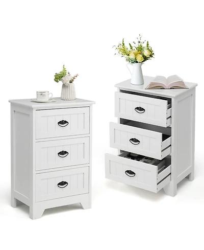 Gymax 2 Piece 3 Drawers Nightstand End Table Bedroom Storage Wood Side Bedside