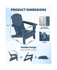 Xo 2 Piece All Weather Resistent Outdoor Patio Chair, Folding Adirondack Chair with Cup Holder, Side Table