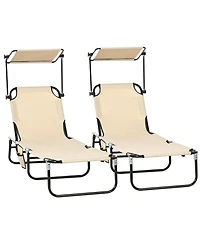 ECHTPeak Folding Chaise Lounge Pool Chairs, Outdoor Sun Tanning Chairs with Canopy Shade, Reclining Back, Steel Frame and Side Pocket