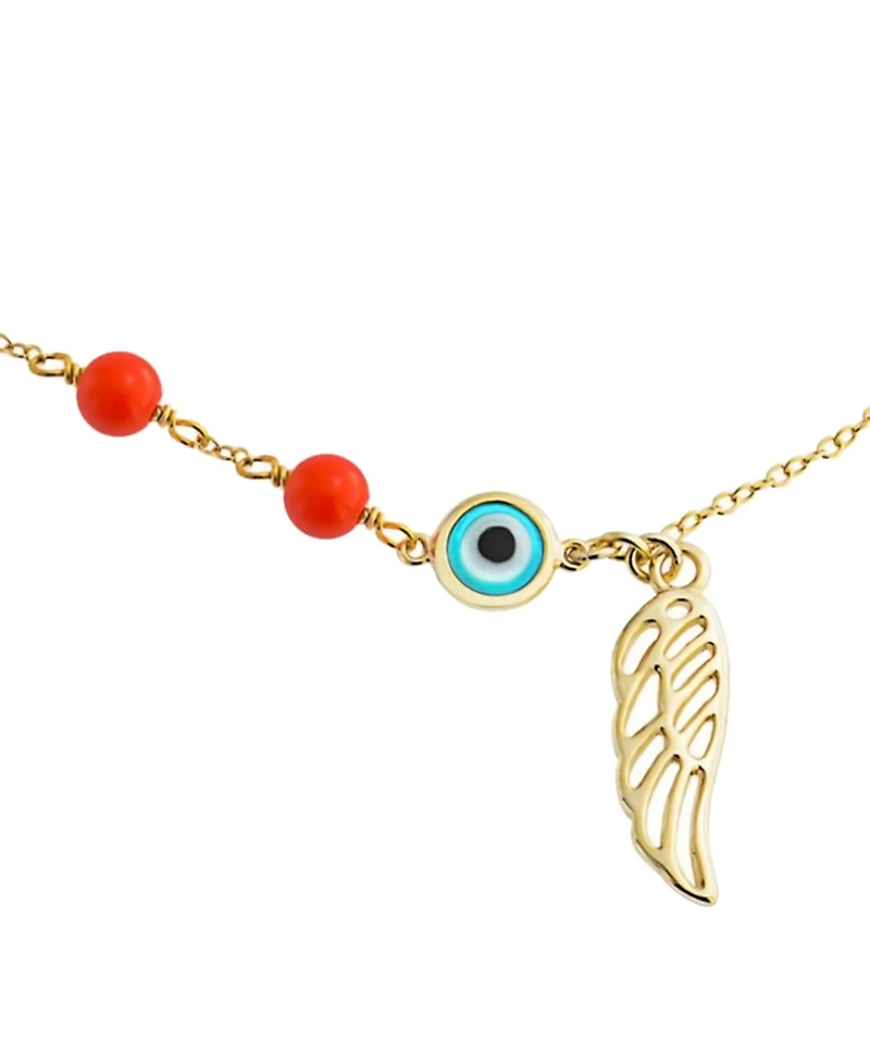 Bling Jewelry Turkish Spiritual Guardian Angel Wing and Evil Eye Anklet Bracelet 14k Gold Plated Sterling Silver