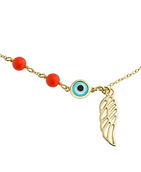 Bling Jewelry Turkish Spiritual Guardian Angel Wing and Evil Eye Anklet Bracelet 14k Gold Plated Sterling Silver