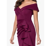 Xscape Scuba Off-The-Shoulder Gown