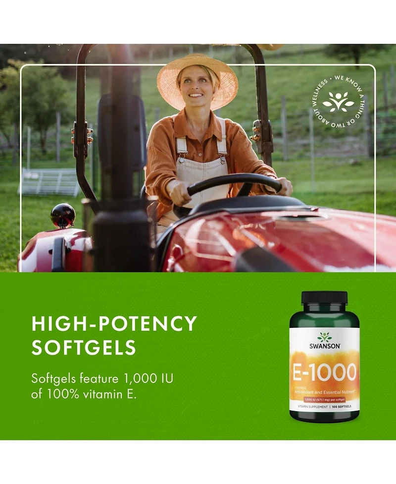 Swanson Vitamin E Natural Supplement for Cardiovascular Health Provides d Alpha Tocopherols for Antioxidant Support 100 Softgels