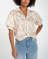 Liverpool Los Angeles Women's Cotton Puff-Sleeve Top