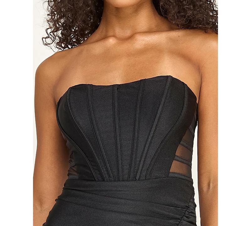 Seni & Cade Juniors' Strapless Illusion Cage Side Dress