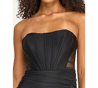 Seni & Cade Juniors' Strapless Illusion Cage Side Dress