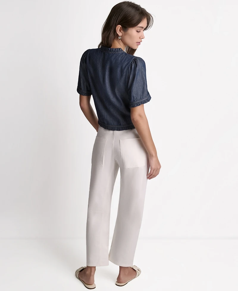 Bcbg Women's Short-Sleeve Ruffle Detail Button-Front Top