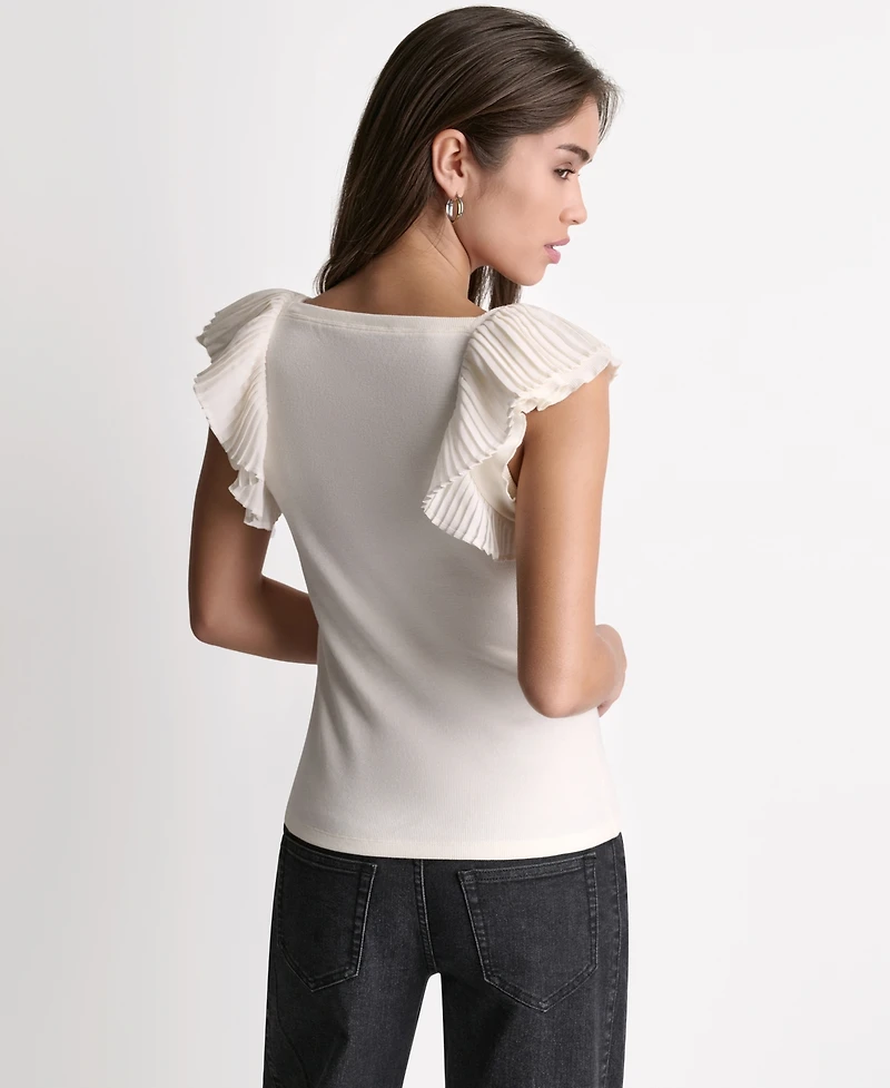 Bcbg Women's Square Neck Ruffle Cap-Sleeve Top