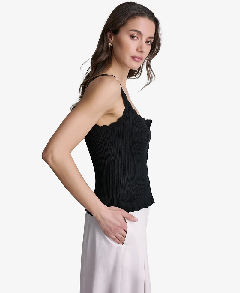 Bcbg Women's Ribbed Button-Front Scoop Neck Tank Top