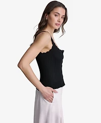 Bcbg Women's Ribbed Button-Front Scoop Neck Tank Top