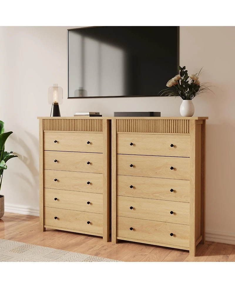 gaomon 5-Drawer Dresser for Bedroom, Wooden Chest of Drawers with Fluted Storage for Entryway and Hallway