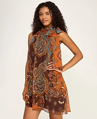 Seni & Cade Juniors' Mock Neck Paisley Print Short Dress