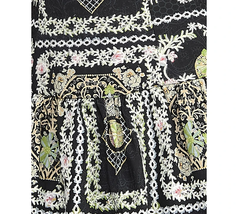 Seni & Cade Juniors' Printed Square Neck Eyelet Drop Waist Short Dress