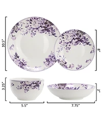 Elama Purple Rose 24-Piece Dinnerware Set, Service For 6