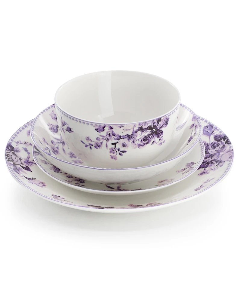Elama Purple Rose 24-Piece Dinnerware Set, Service For 6