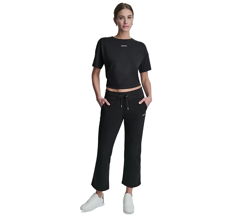 Dkny Sport Women's Metallic Bubble Mid-Rise Crop Flare Pants