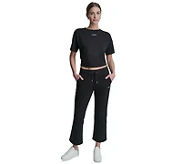 Dkny Sport Women's Metallic Bubble Mid-Rise Crop Flare Pants