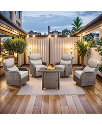 Pocassy Outdoor Furniture with Fire Pit -Patio Table and Chairs Set of 4 Swivel Patio for Deck Porch Garden Poolside Backyard