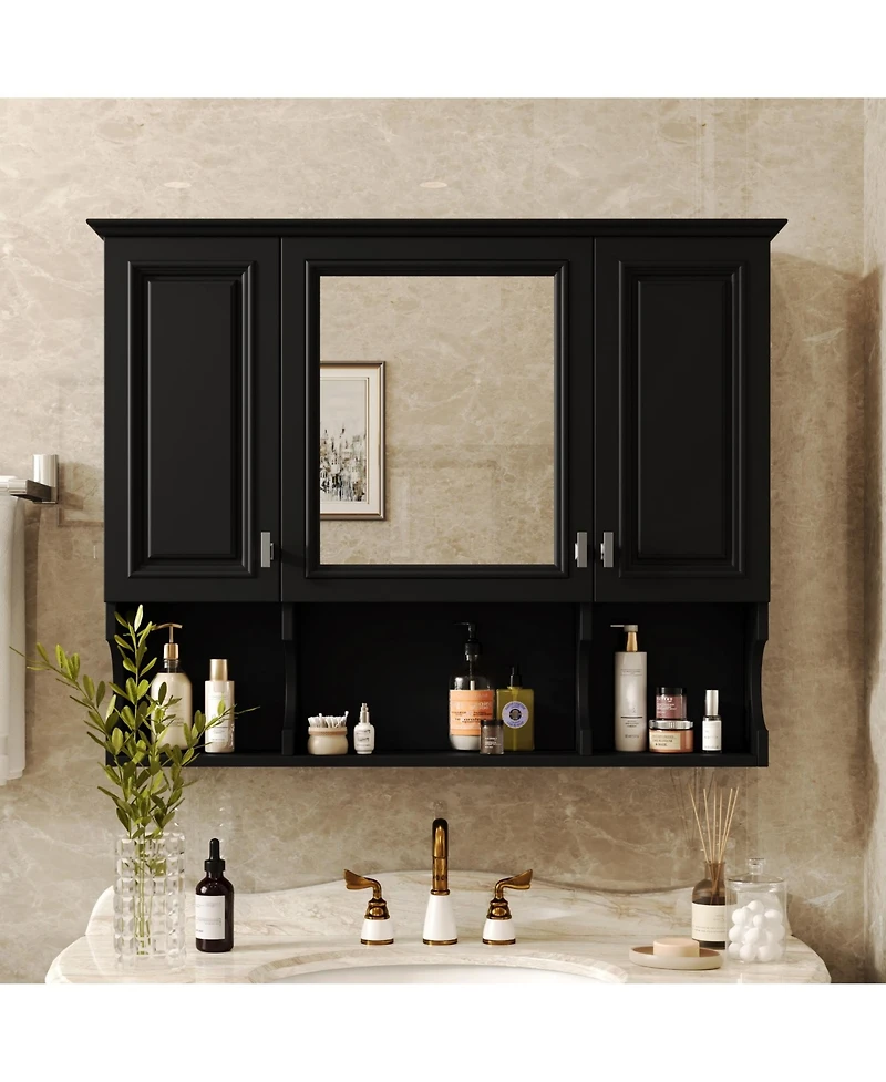 Phying Wall Mounted Bathroom Mirror Medicine Cabinet Modern with Open Shelves Home Organizer