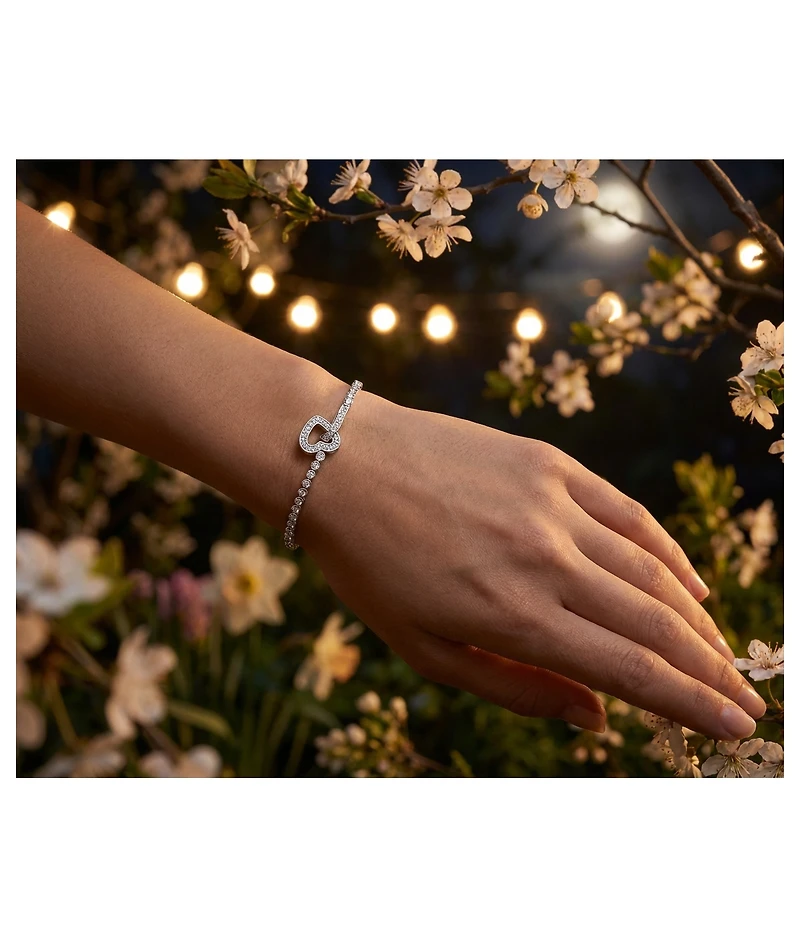 Bling Jewelry Sweetheart Bezel Set Cz Cubic Zirconia Tennis Bracelet Heart Shaped Clasp 7.5 Inch