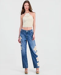 Guess Women's Alicia Flower Crochet Halter Sweater