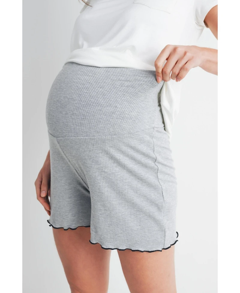 Hello Miz Maternity Ribbed Lounge Shorts with Over-the-Belly Waistband