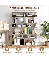Gymax Set of 2 6-tier Storage Bookshelf with Anti-toppling Kits Decorative Room Divider