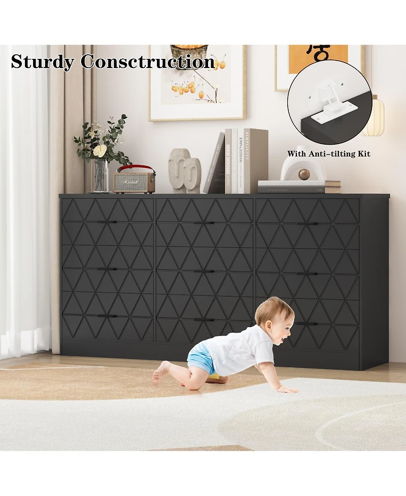 homfan Modern 9-Drawer Dresser with Power Outlet and Charging Station, Tv Stand, Metal Handles, Organizer for Bedroom, Living Room