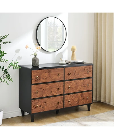homfan 7 Drawers Dresser, Space-Saving Narrow Design with Curved Profile and Vintage Handles, Wood Storage Organizer for Small Spaces, Bedroom