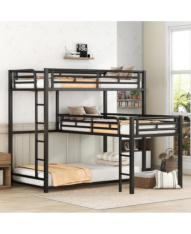 Streamdale Furniture L-shaped Metal Triple Bunk Bed