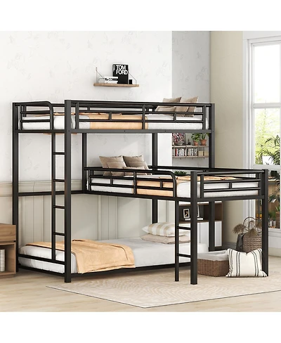 Streamdale Furniture L-shaped Metal Triple Bunk Bed