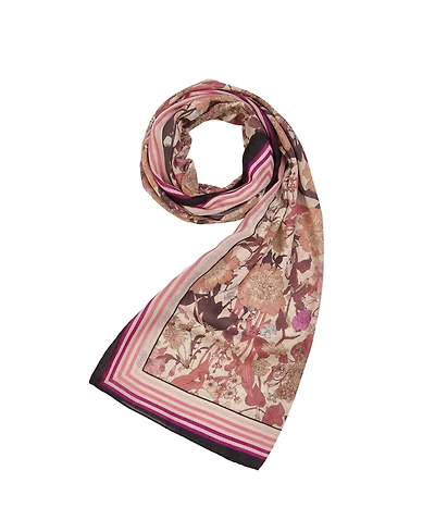 Fable England Women's Deco Blooms Candy Stripe Border Lightweight Scarf