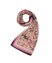 Fable England Women's Deco Blooms Candy Stripe Border Lightweight Scarf