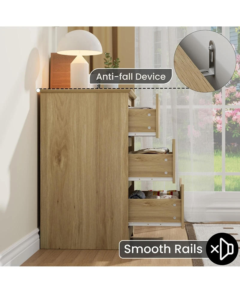 homfan Modern Tall 3-Drawer Wooden Dresser, Versatile Storage Cabinet with Deep Drawers and Wide Top for Home Use