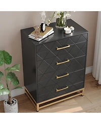homfan Tall 4-Drawer Modern Dresser, Wood Storage Chest with Metal Accents, Multi-use Cabinet for Bedroom, Hallway and Living Room