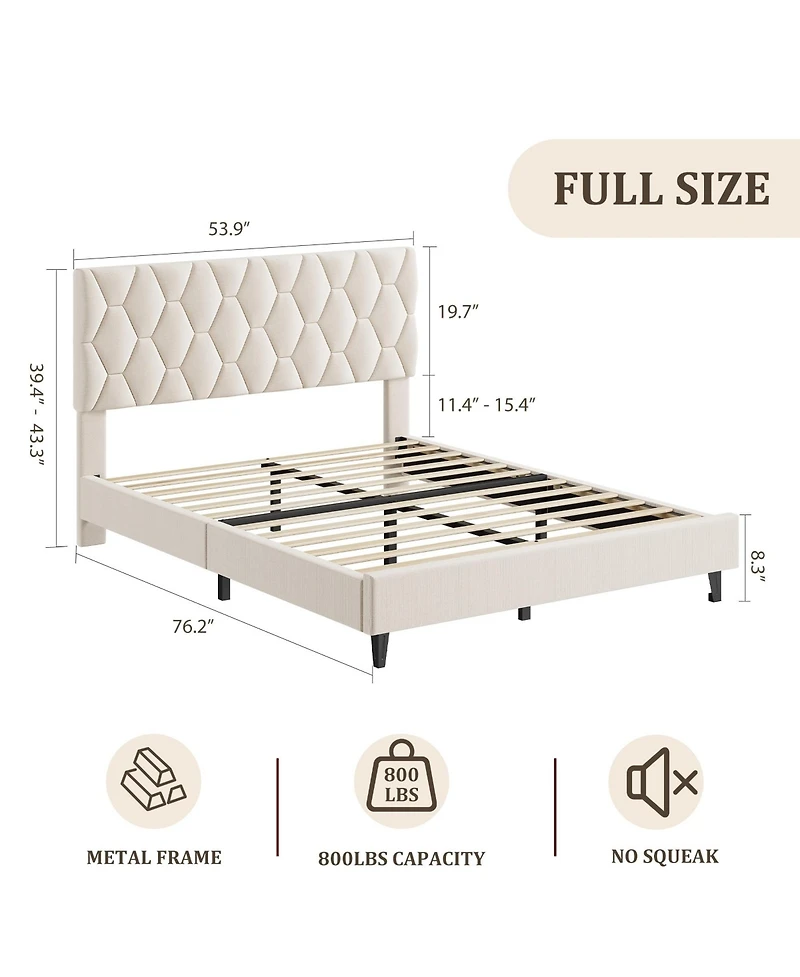 homfan Upholstered Platform Bed Frame with Adjustable Headboard, Wood Slat Support, Noise-Reducing Design, No Box Spring Needed