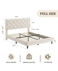 homfan Upholstered Platform Bed Frame with Adjustable Headboard, Wood Slat Support, Noise-Reducing Design, No Box Spring Needed