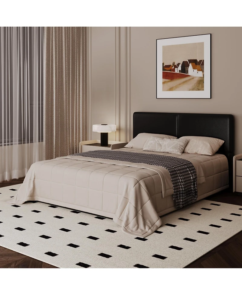 homfan Upholstered Platform Bed Frame with Headboard, Corduroy or Pu Cover, Wooden Slats and Quiet Support, No Box Spring Needed
