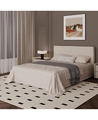 homfan Upholstered Platform Bed Frame with Headboard, Corduroy or Pu Cover, Wooden Slats and Quiet Support, No Box Spring Needed