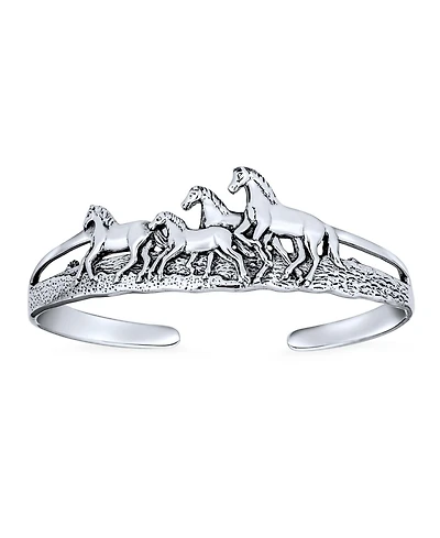 Bling Jewelry Equestrian Statement Wild Western Running Horses Cuff Bracelet Solid