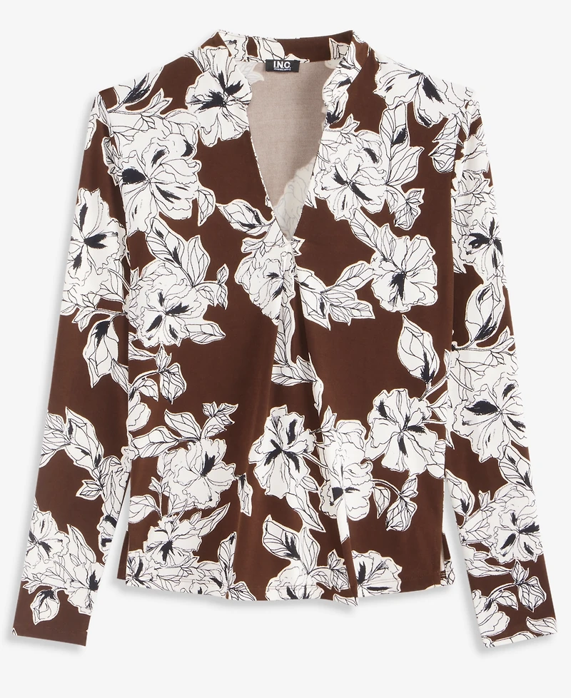 I.n.c. International Concepts Petite Floral Long-Sleeve Blouse, Created for Macy's