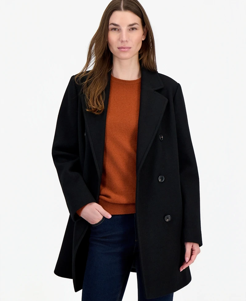 Calvin Klein Petite Notch Collar Double Breasted Peacoat, Created for Macy's