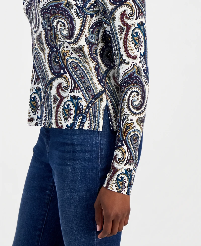 I.n.c. International Concepts Petite Paisley Long-Sleeve Johnny Collar Blouse, Macy's Exclusive