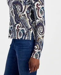 I.n.c. International Concepts Petite Paisley Long-Sleeve Johnny Collar Blouse, Macy's Exclusive