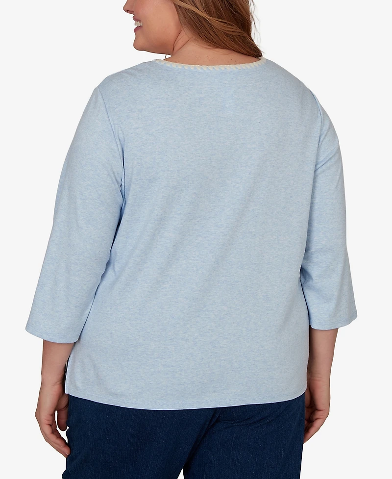 Alfred Dunner Plus Camden Market Floral Stitches Heathered Knit Top