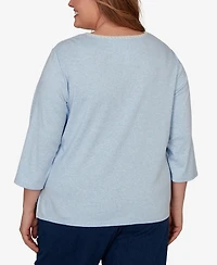 Alfred Dunner Plus Camden Market Floral Stitches Heathered Knit Top