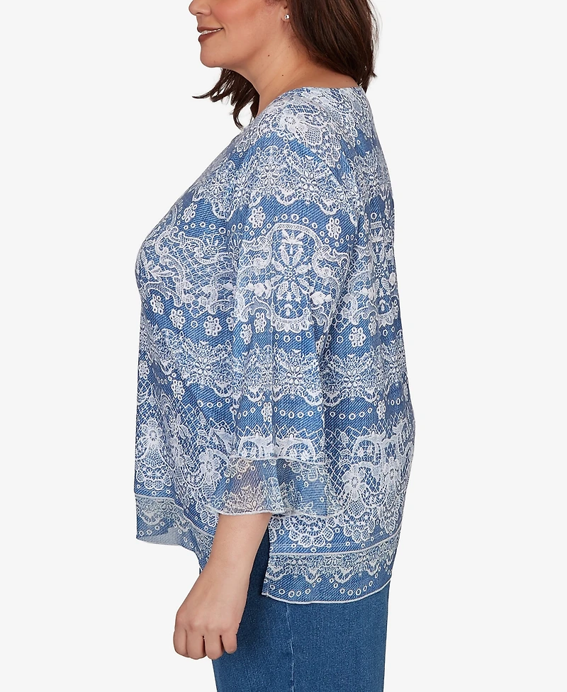 Alfred Dunner Plus Camden Market Lacey Striped Knit Top
