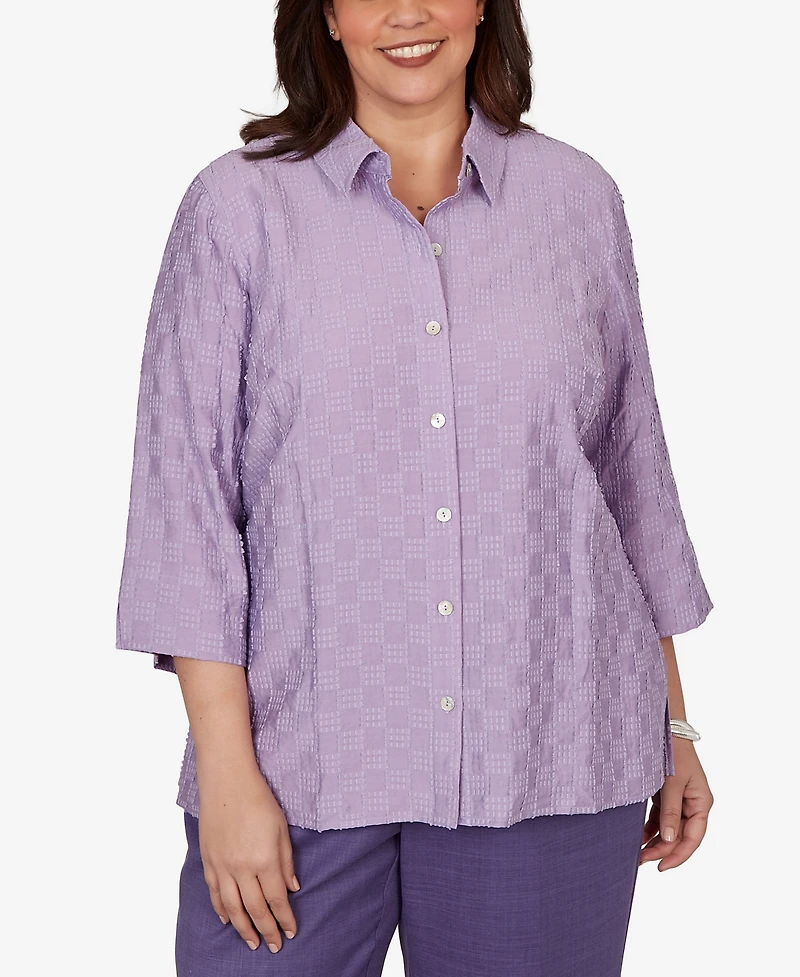 Alfred Dunner Plus Grand Bazaar Box Textured Button Front Top