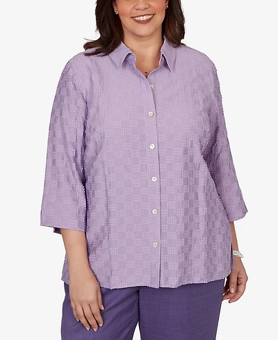 Alfred Dunner Plus Grand Bazaar Box Textured Button Front Top
